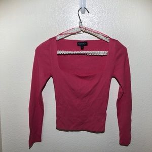 Topshop Long Sleeve Ribbed Pink Crop Top